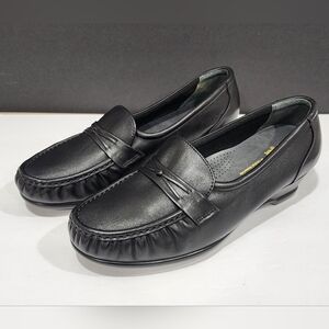 Sas Easier Slip On Loafer Black Leather Women's Wedge Comfort Shoes Size 10WW